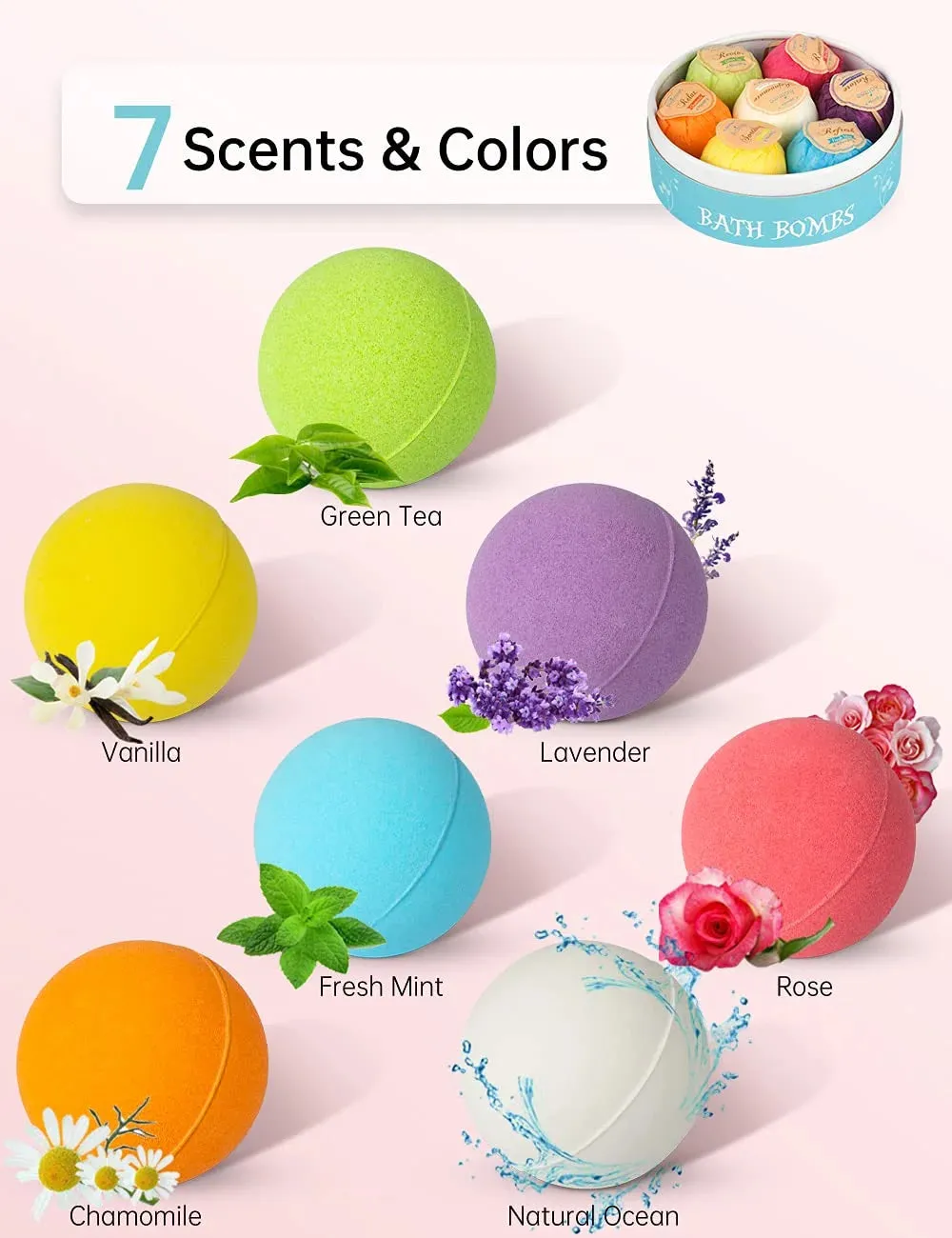 Bath Bombs Set - 7 Unique Scents