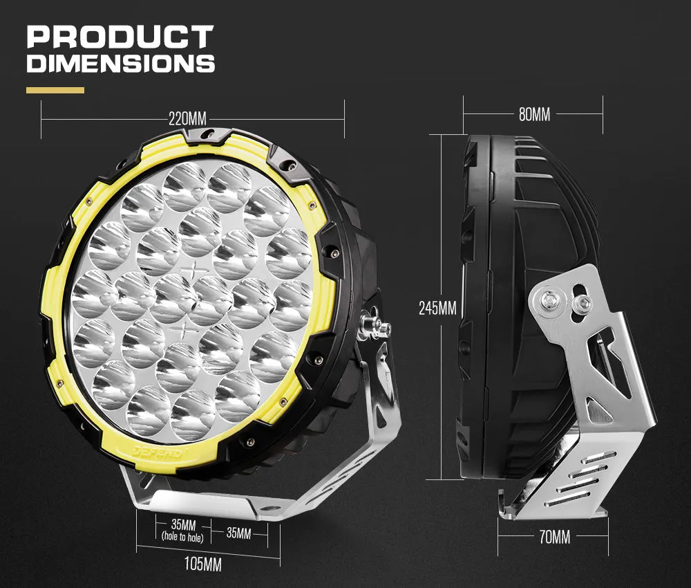 Defend Indust 9inch LED Driving Light 1 Lux @ 1680m (pair) IP68 13,666Lumens Per