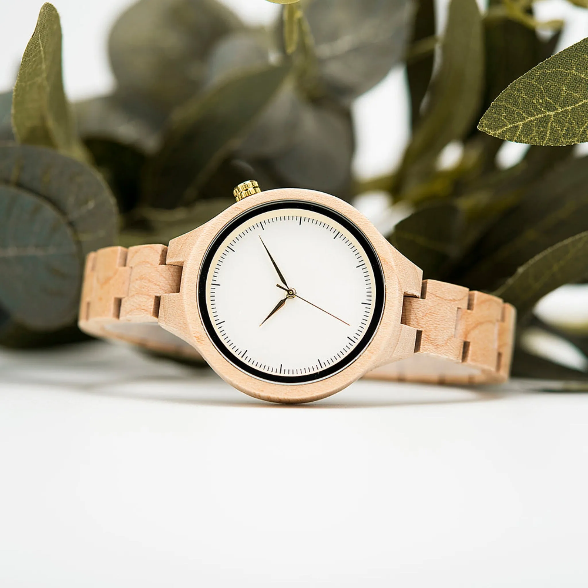 Dnieper - White Face Maple Minimal Watch