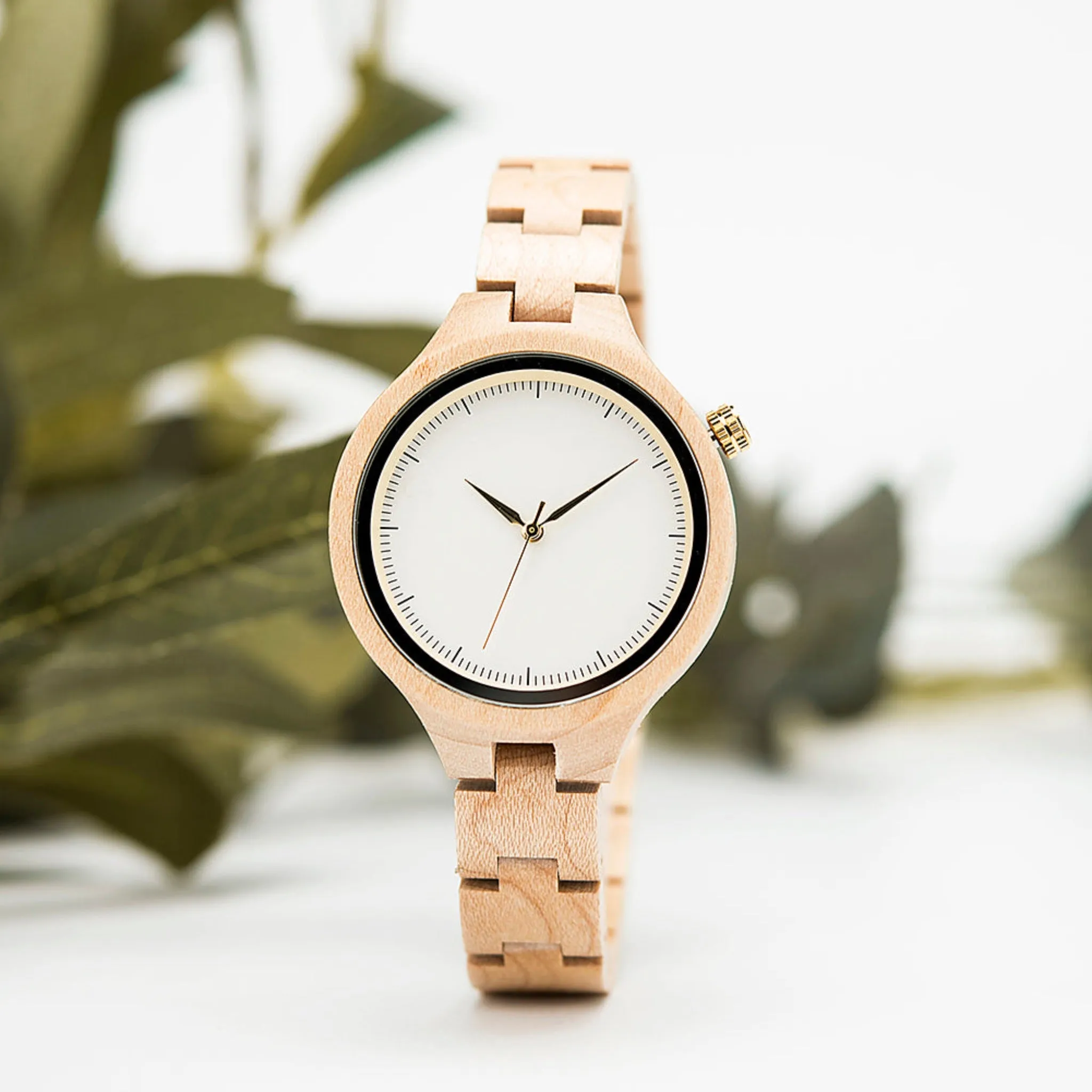 Dnieper - White Face Maple Minimal Watch