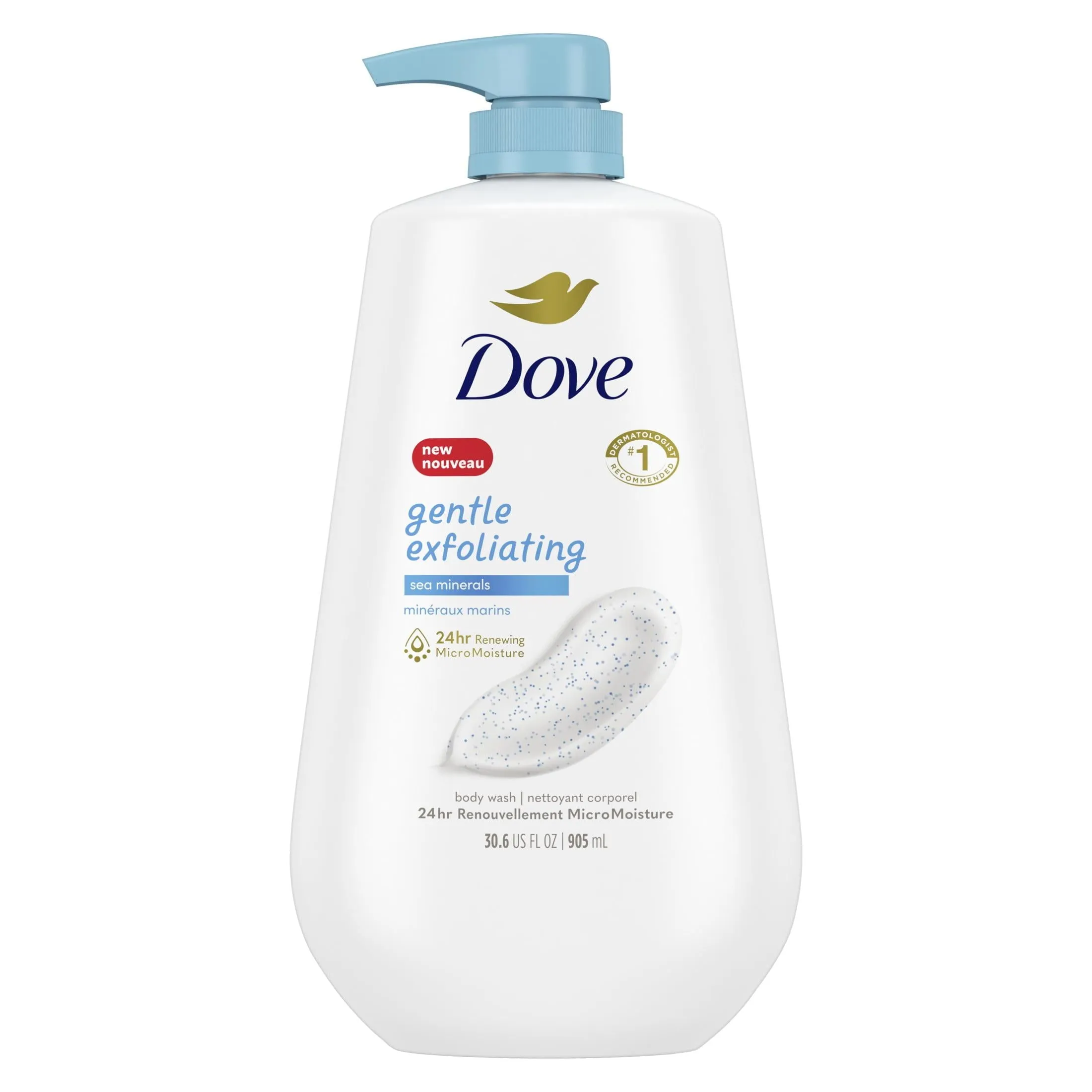 Dove Gentle Exfoliating Long Lasting Body Wash, Sea Minerals, 30.6 fl oz