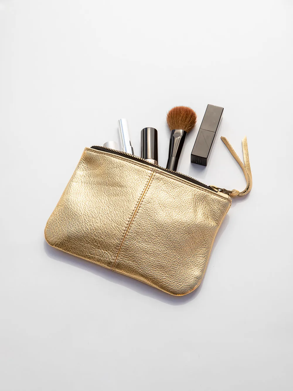 Elodie Leather Makeup Bag in Gold