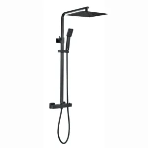 Enzo square thermostatic shower set two outlet with ultra slim 300mm shower head and handheld - matt black