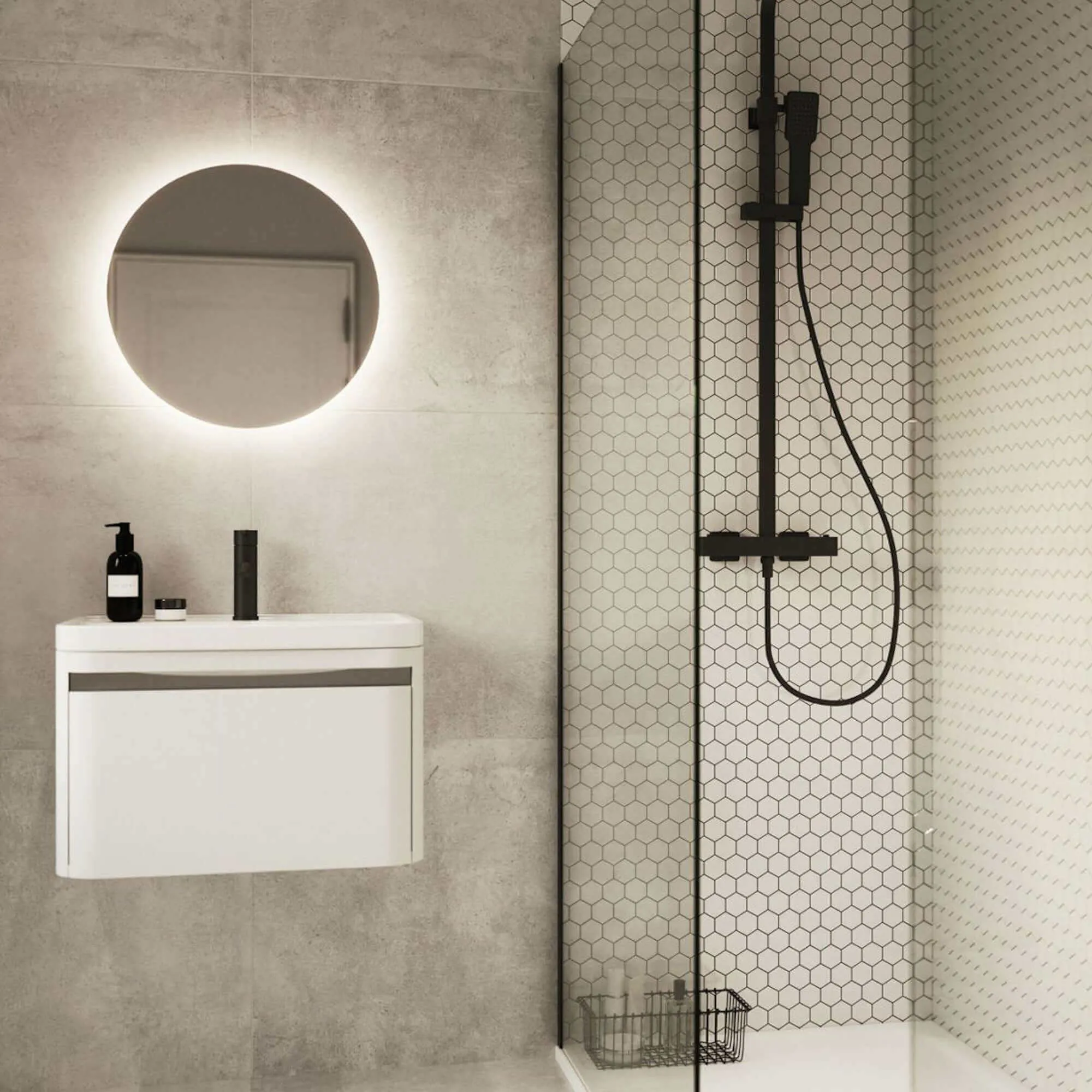 Enzo square thermostatic shower set two outlet with ultra slim 300mm shower head and handheld - matt black