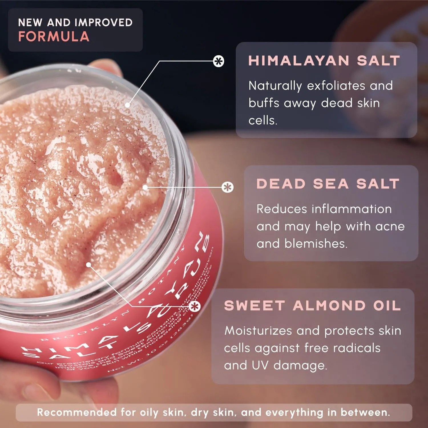 Himalayan Salt Body Scrub - Moisturizing and Exfoliating Body, Face, Hand, Foot Scrub - Fights Stretch Marks, Fine Lines, Wrinkles - Great Gifts for Women & Men - 10 Oz