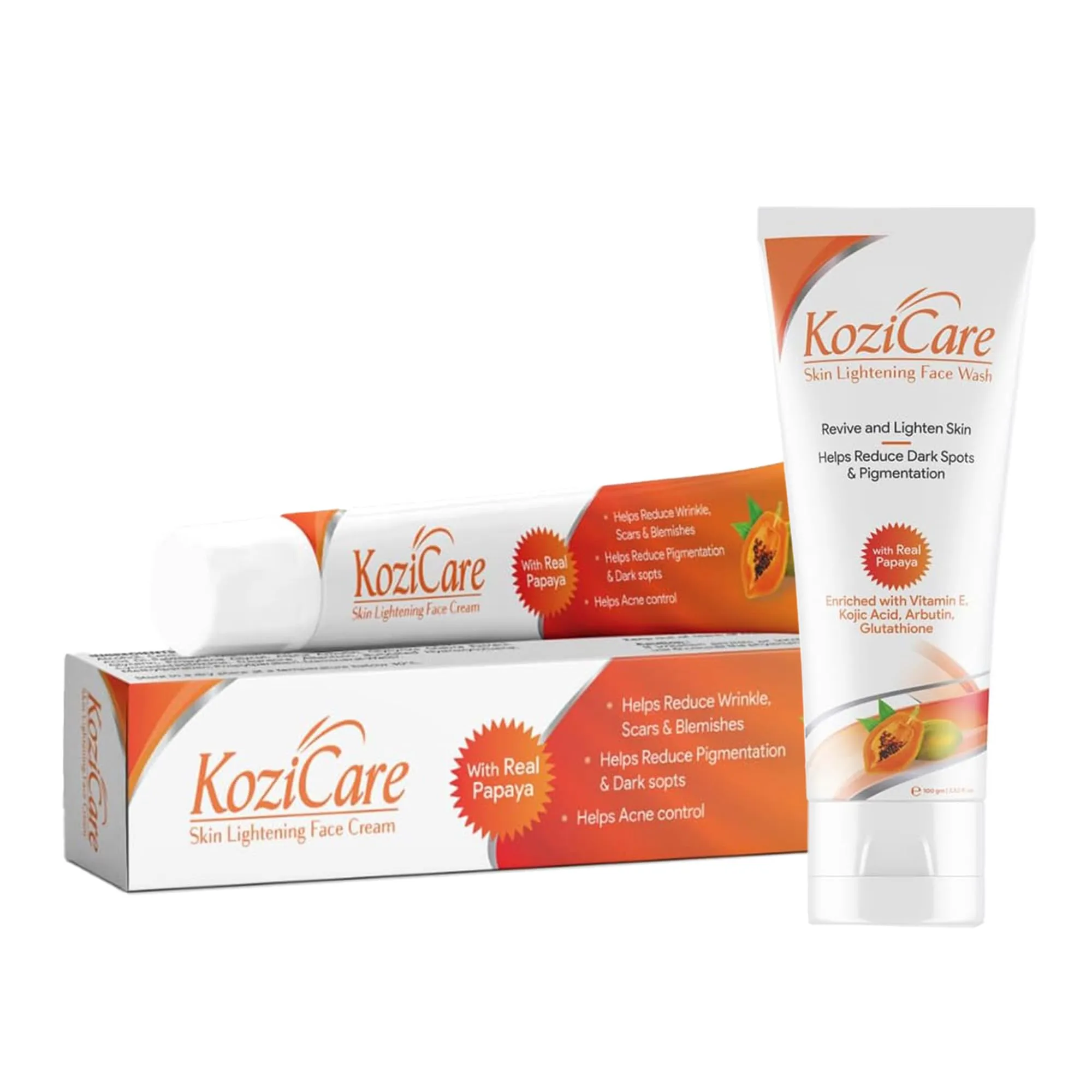 Kozicare Kojic Acid Cream & Papaya Face Wash Combo | Vitamin E & Niacinamide Cream | Face Cream For Women & Men-15gm| Kojic Acid Face Wash | Acne Wash for Glowing Skin l Gentle Exfoliating Wash-100Ml