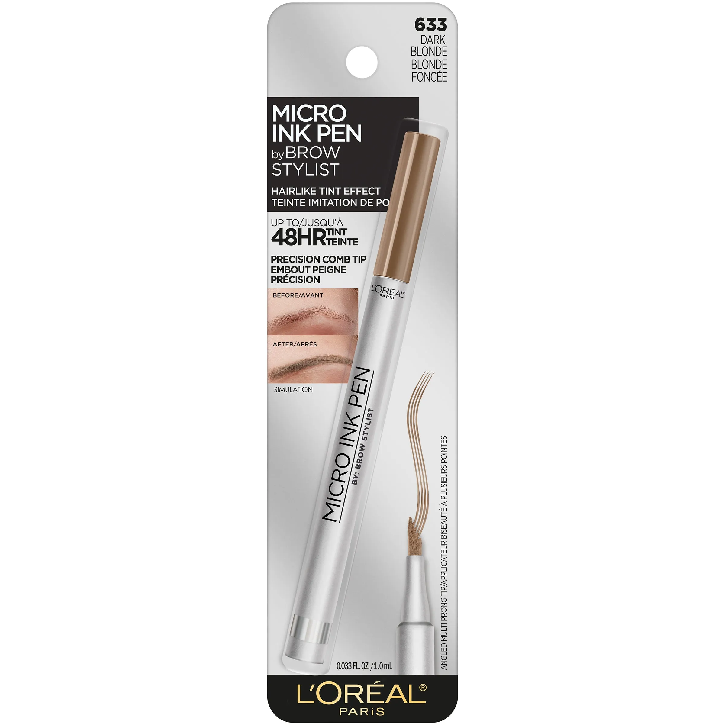 L'OREAL - Brow Stylist Micro Ink Pen Up to 48HR Wear Dark Blonde 633 - 0.033 fl oz (1 ml)