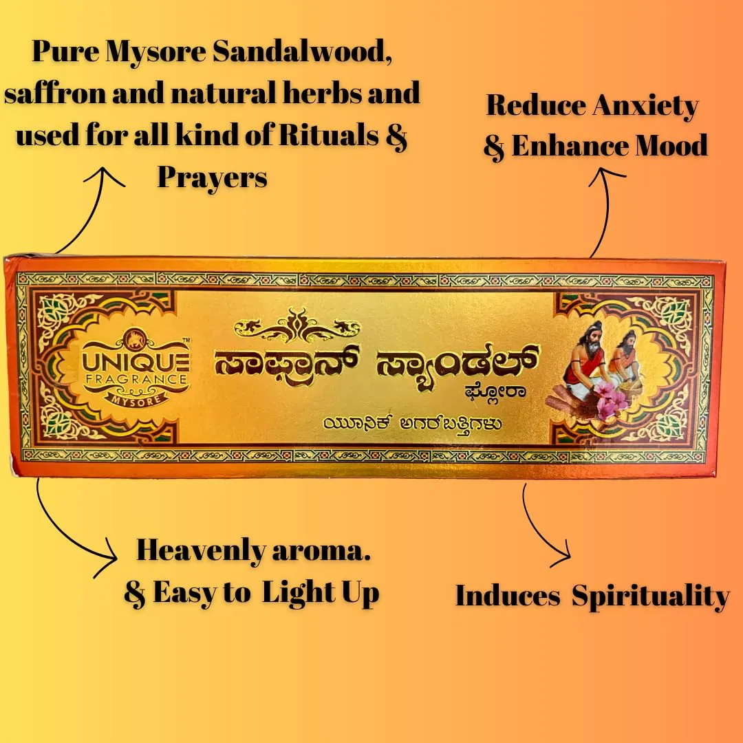 Mysore Saffron Sandal Agarbatti | Red Sandal Incense Sticks 200 GMS | Long Lasting | 100% Pure |