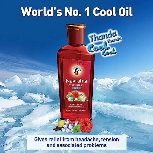 Navratna Ayurvedic Cool Oil | Unique combination of 9 Ayurvedic Herbs | Relieves Headache, Body ache, Tiredness, Sleeplessness & Tension| Improves Scalp Health | Relaxing & Rejuvenating cooling effect | 500ml