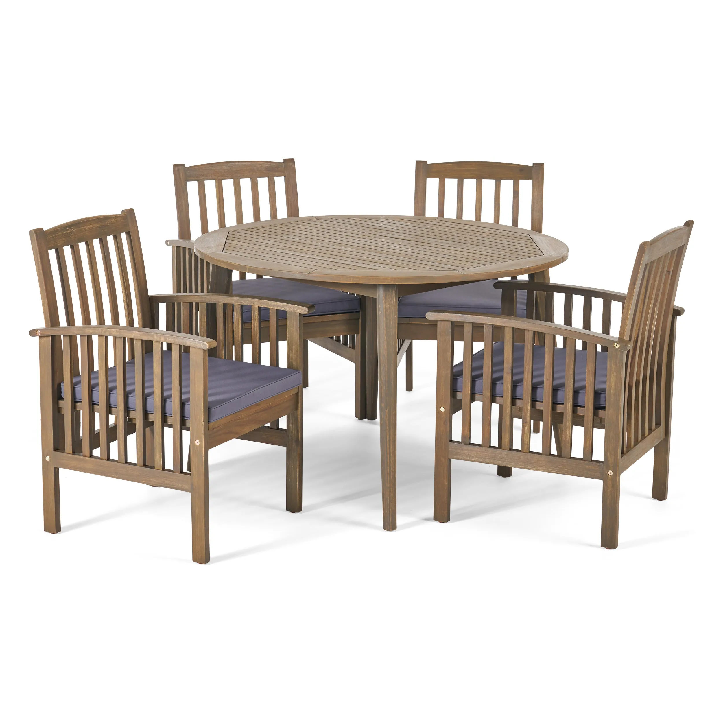 Phoenix Outdoor Acacia 4-Seater Dining Set with Cushions and 47" Round Table with Straight Legs