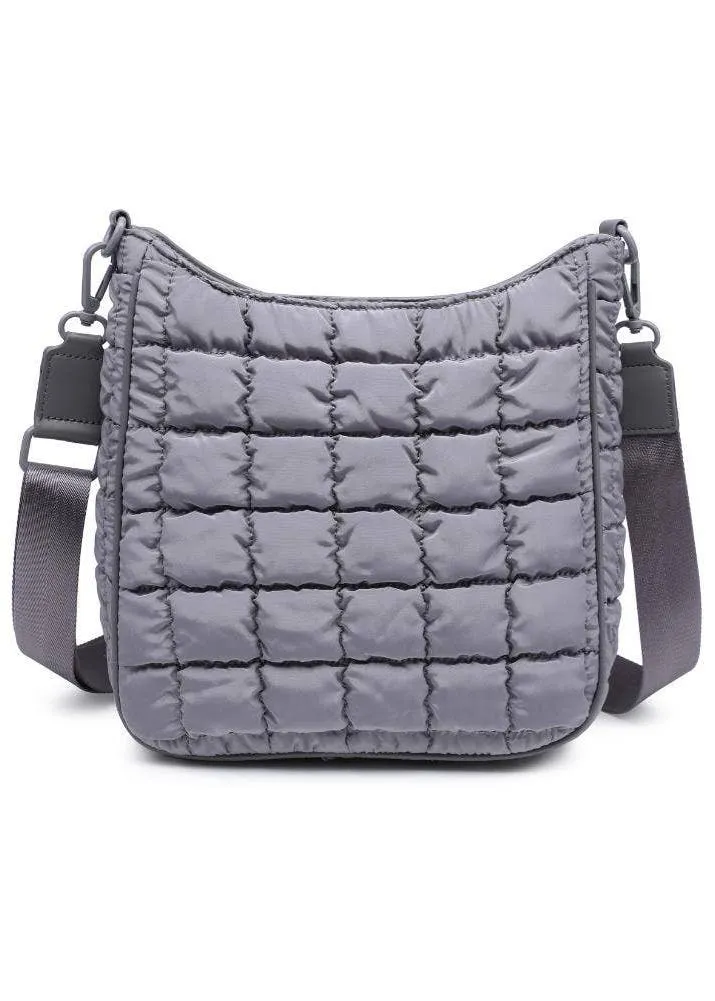 Quilted Nylon Puffer Crossbody in Grey