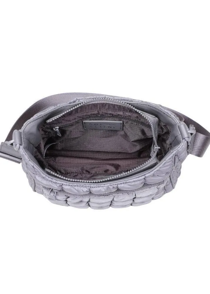 Quilted Nylon Puffer Crossbody in Grey