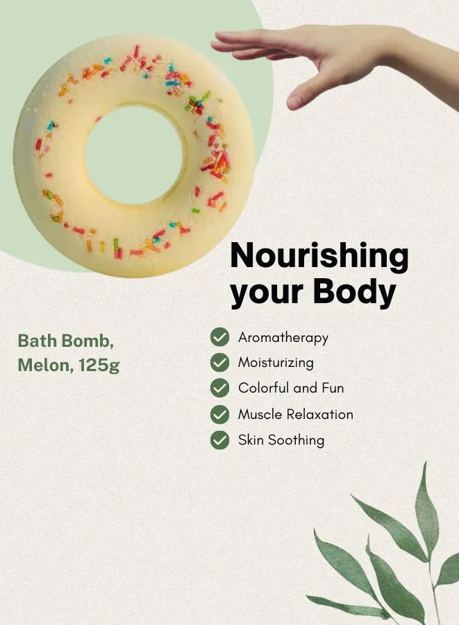 Soap&Friends Melon Effervescent Bath Donut for Nourishing and Relaxing Skin, 125g