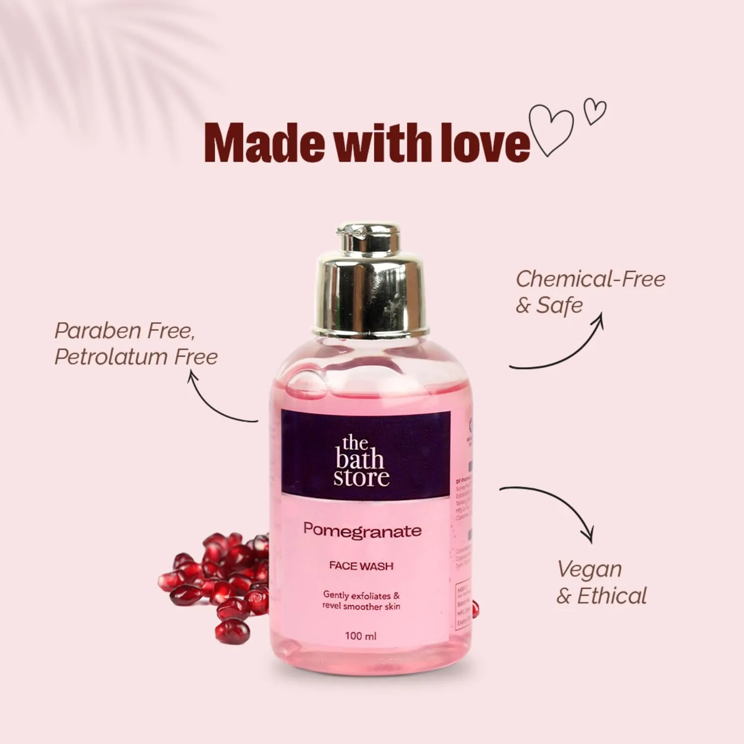 The Bath Store Pomegranate Face Wash | Face Wash for Women & Men | Improves Acne, Exfoliate Skin, Gentle Cleanser | Tan Removal Face Wash | Face Wash for Combination, Oily & Dry Skin | Deep Face Cleanser - 100 Ml