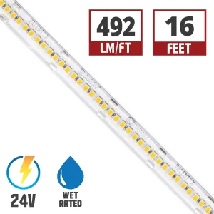 Valent X Wet Location High Density LED Strip Light, 16ft Reel, 3500K, 534 Lumens per Ft, 24V