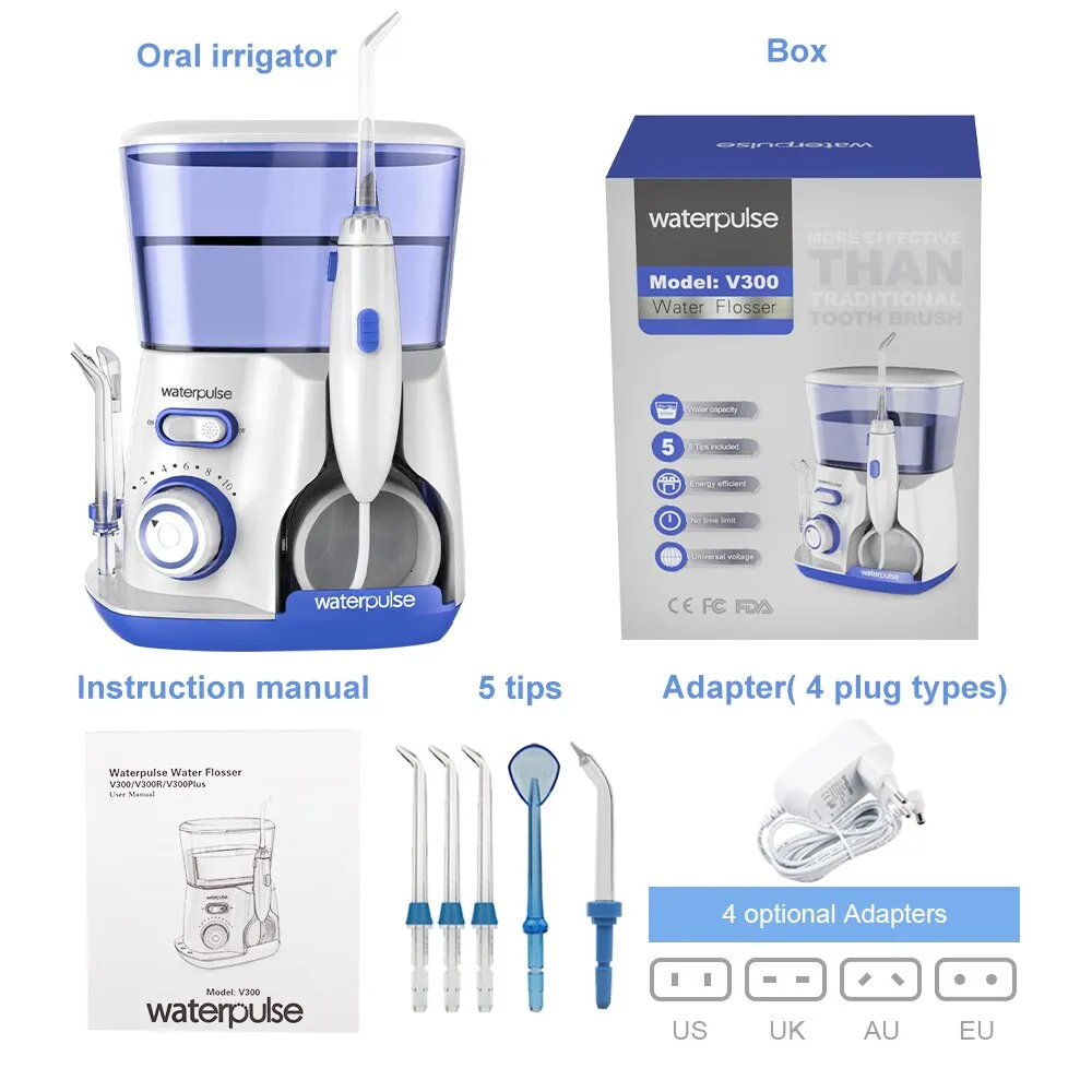 Waterpulse 12 Pressures Oral Irrigator IPX7 Portable Water Jet Flosser 800ML Water Tank Teeth Cleaner SPA Water Flosser 5pcs Tip 0ral irrigator