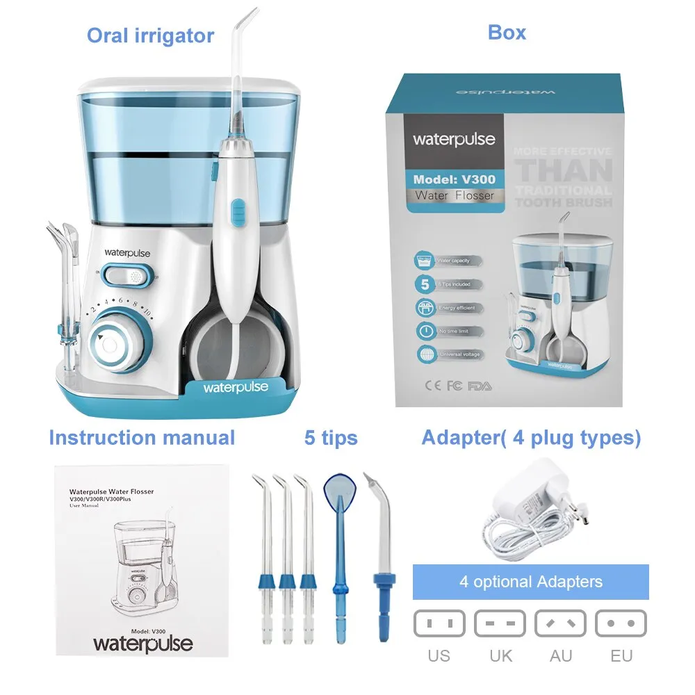 Waterpulse 12 Pressures Oral Irrigator IPX7 Portable Water Jet Flosser 800ML Water Tank Teeth Cleaner SPA Water Flosser 5pcs Tip 0ral irrigator